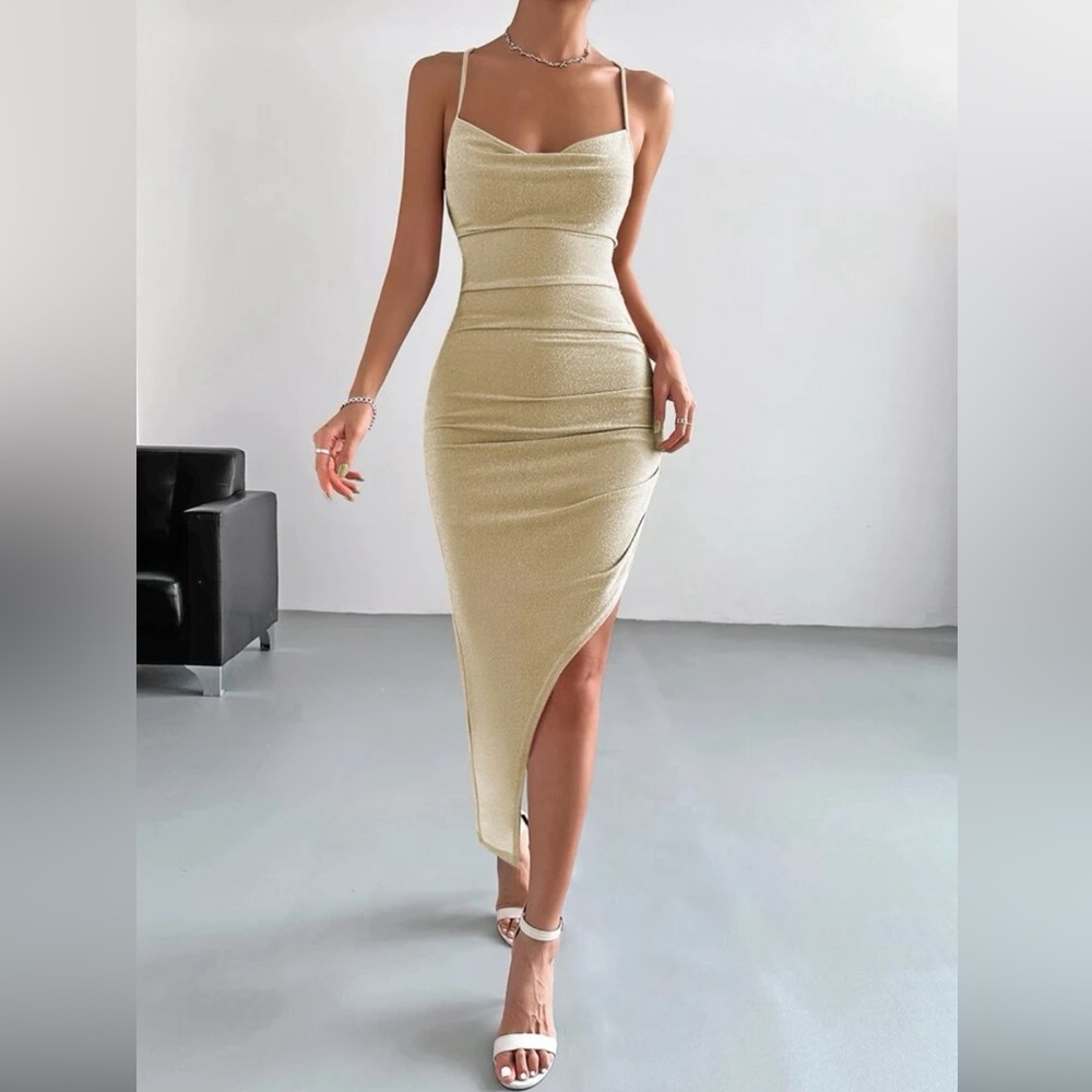 SHEIN BAE Draped Collar Split Thigh Cami Dress